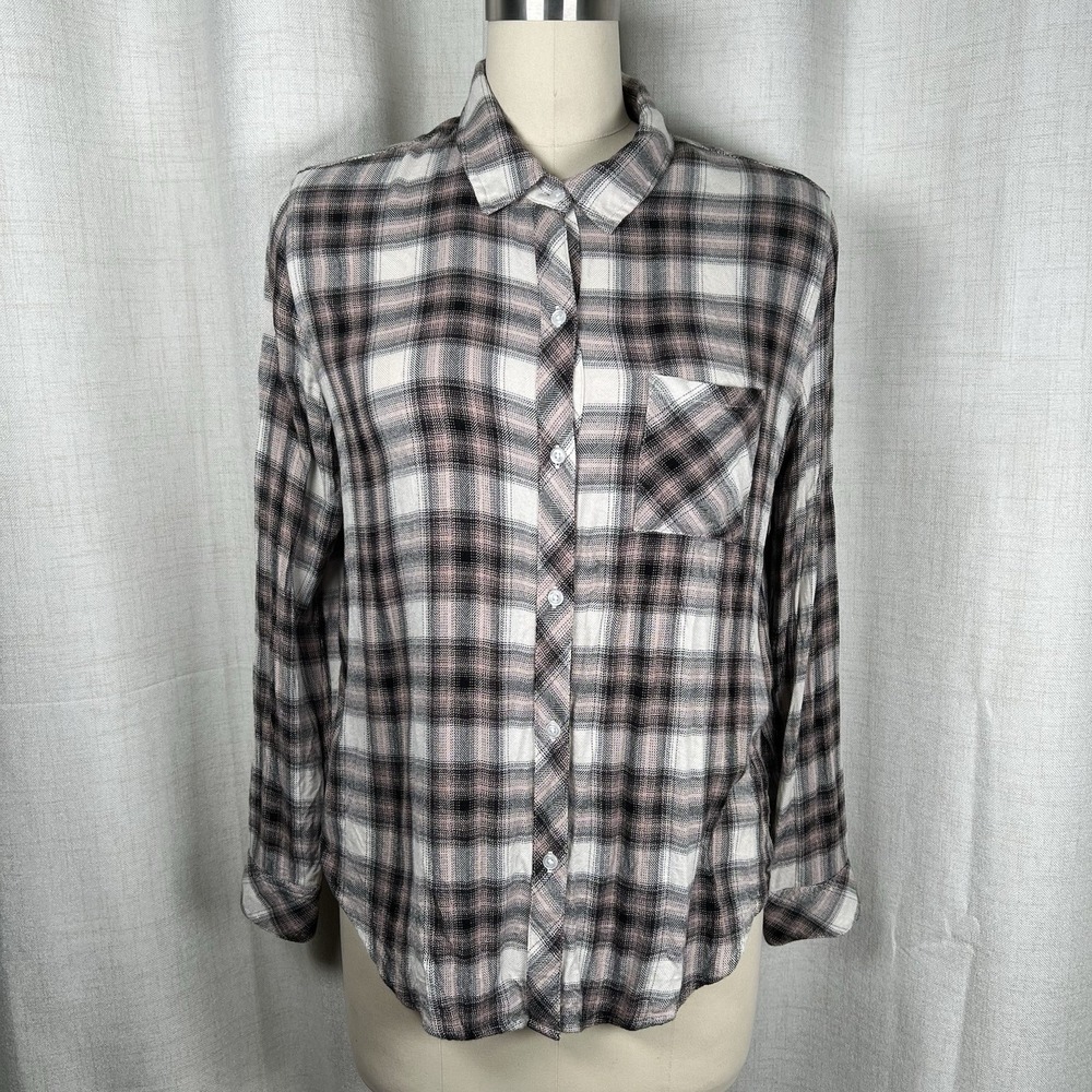 Rails Hunter Buttoned Down Soft Flannel Shirt Ivory Coal Blush Women's Large
